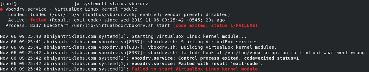 VirtualBox status